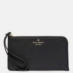 NWT Kate Spade Black Leather Wristlet Lucy Small L-Zip Wristlet KH613